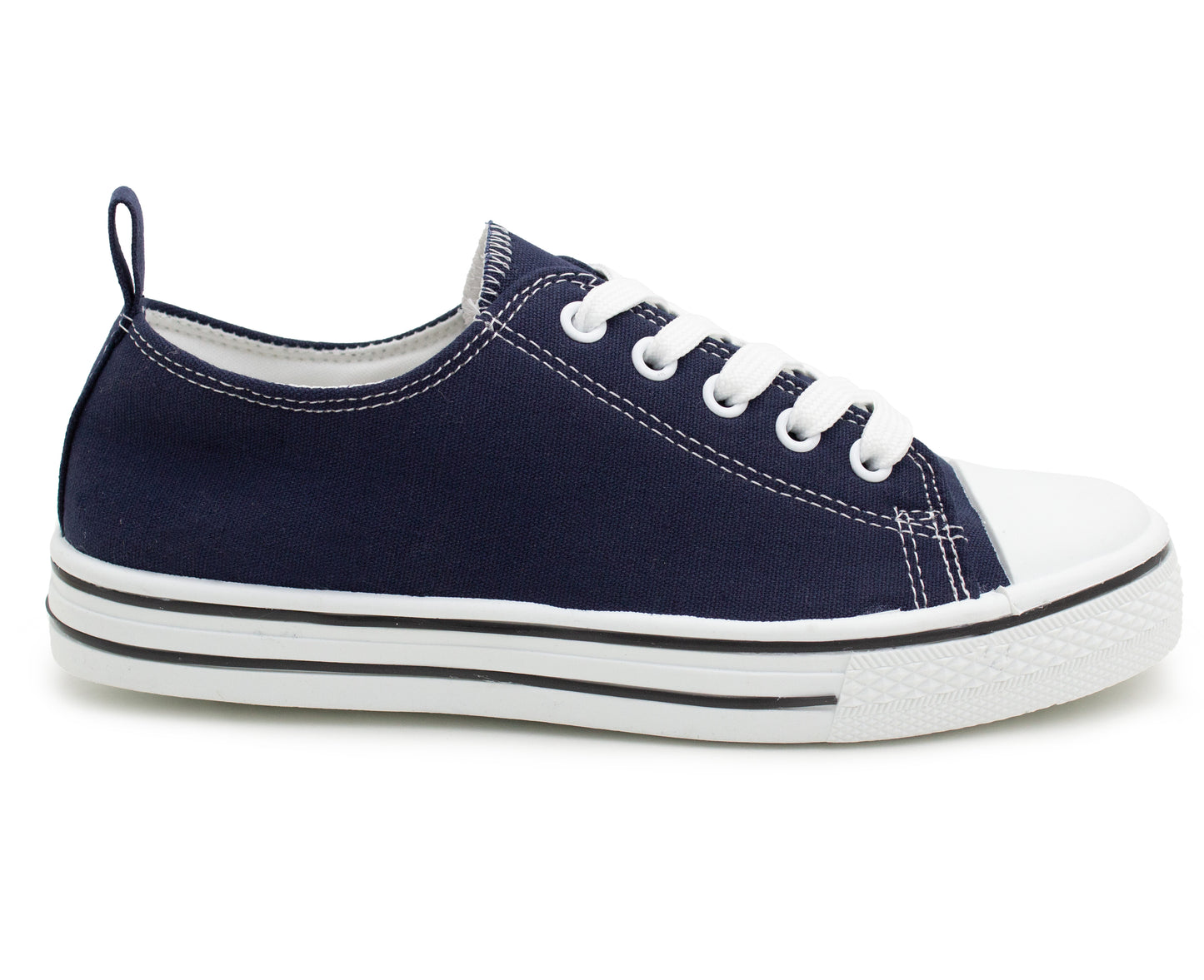 Womens Canvas Trainers Navy Lace Up Baseball Sneakers Ladies Flat Low Top Fashion Trainer Pumps