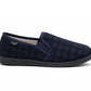 Mens Slippers Check Faux Fur Lined Thermal Slip On Elastic Stretch Gusset House Shoes Navy