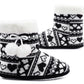 Womens Ankle Boot Slippers Knitted Pom Pom Navy Fair Isle Warm Faux Fur Lined Slip On Cosy Lightweight Snuggle Booties