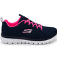 Skechers 12615 Graceful Wide Fit Womens Trainers Memory Foam Ladies Sneakers Navy Pink Mesh