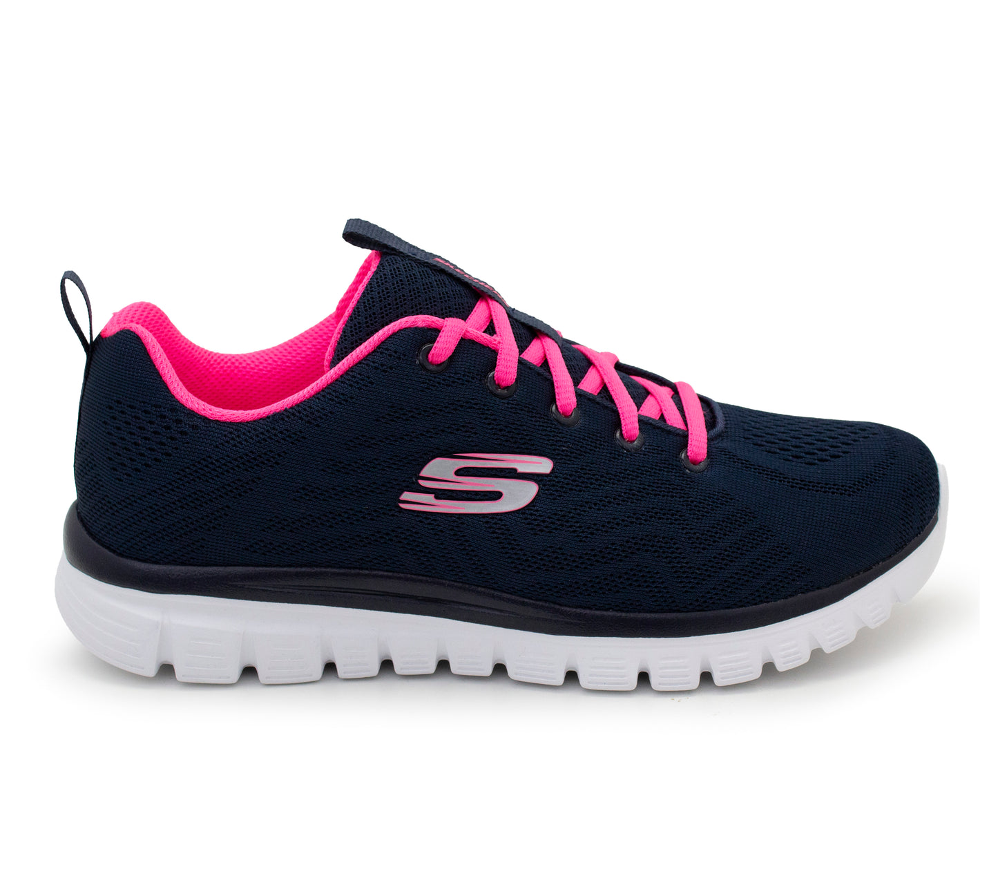 Skechers 12615 Graceful Wide Fit Womens Trainers Memory Foam Ladies Sneakers Navy Pink Mesh