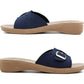 B880940 Womens Slip On Flat Low Wedge Sandals in Navy