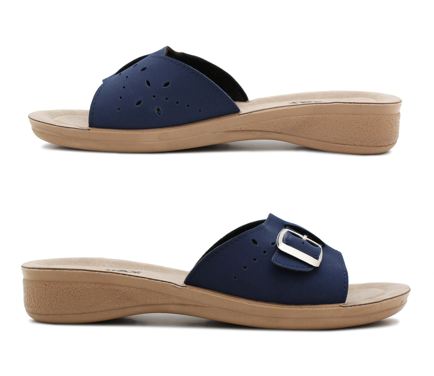 B880940 Womens Slip On Flat Low Wedge Sandals in Navy