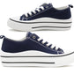 Womens Lace Up Platform Sole Navy Canvas Baseball Sneakers Ladies Chunky Retro Flat Low Top Fashion Trainers Pumps