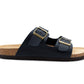 Mens Sandals Cork Footbed Navy Faux Leather 2 Adjustable Straps Beach Fashion Slides Summer Slip On Backless Smart Casual Fashion Sandal