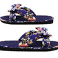 Womens Floral Mule Sandals Slip On Summer Beach Flip Flops Ladies Flat Bow Sliders Spa Pool Slides Navy Floral