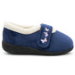 Womens Fleece Lined Navy Slippers Warm Wide Opening Touch Fasten Strap Winter Indoor Cosy Ladies Casual Flat House Shoes