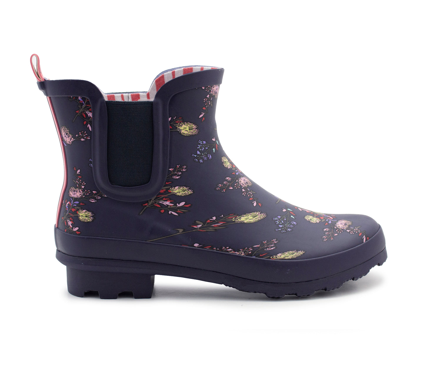 Womens Navy Floral Wellington Low Cut Wellies Short Ankle Wellington Boots