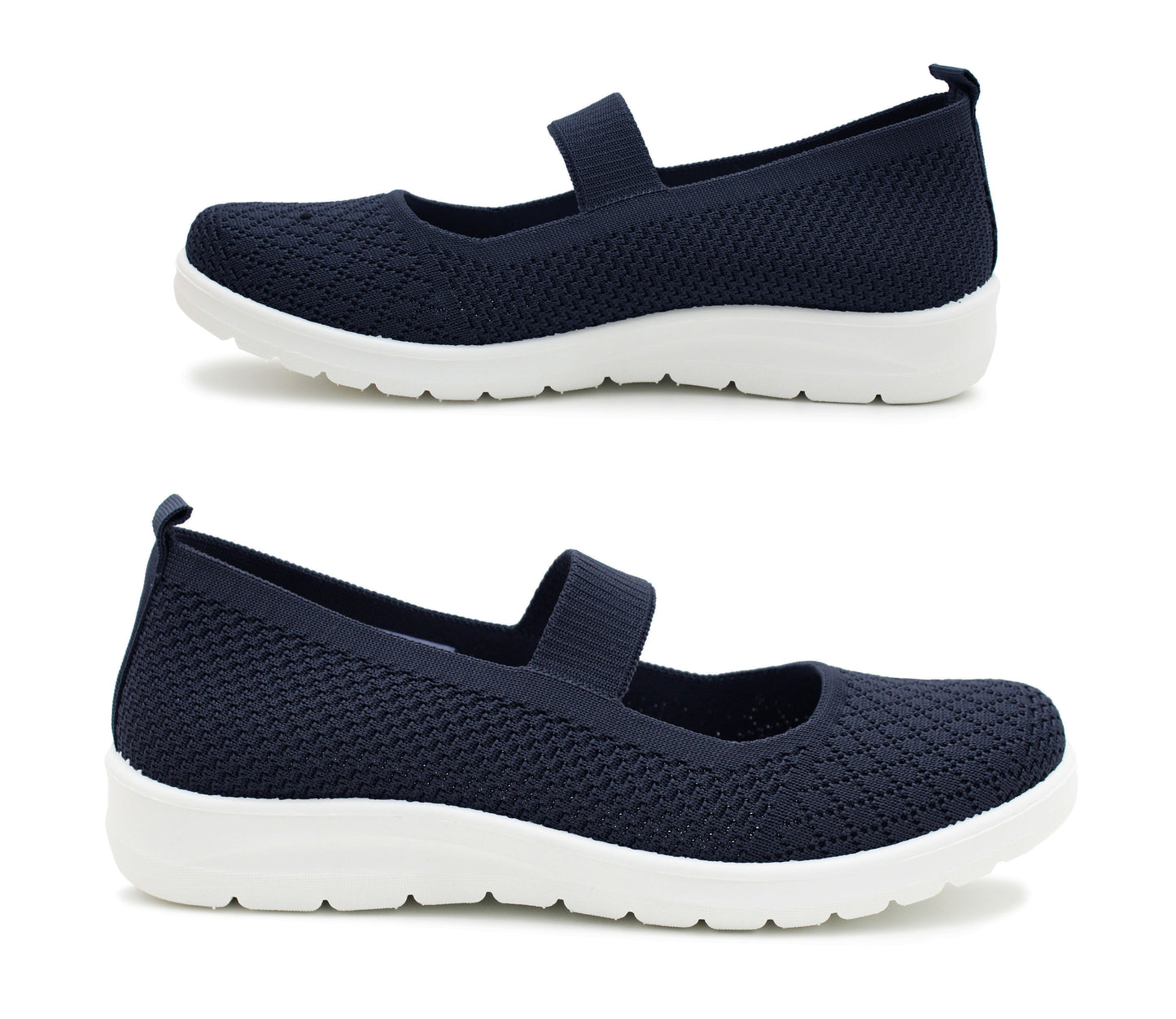 BERNIE Womens Slip On Elastic Strap Breathable Mesh Lightweight Casual Flat Walking Active Sneaker Pumps Fashion Trainers in Navy