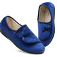 Womens Velour Faux Fur Lined Ladies Winter Wide Opening Diabetic Orthopaedic Navy Slippers