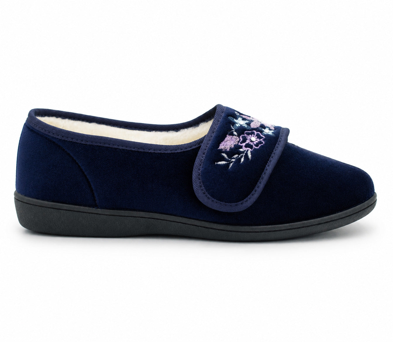Womens Velour Slippers Faux Fur Lined Ladies Winter Wide Opening Diabetic Orthopaedic House Shoes