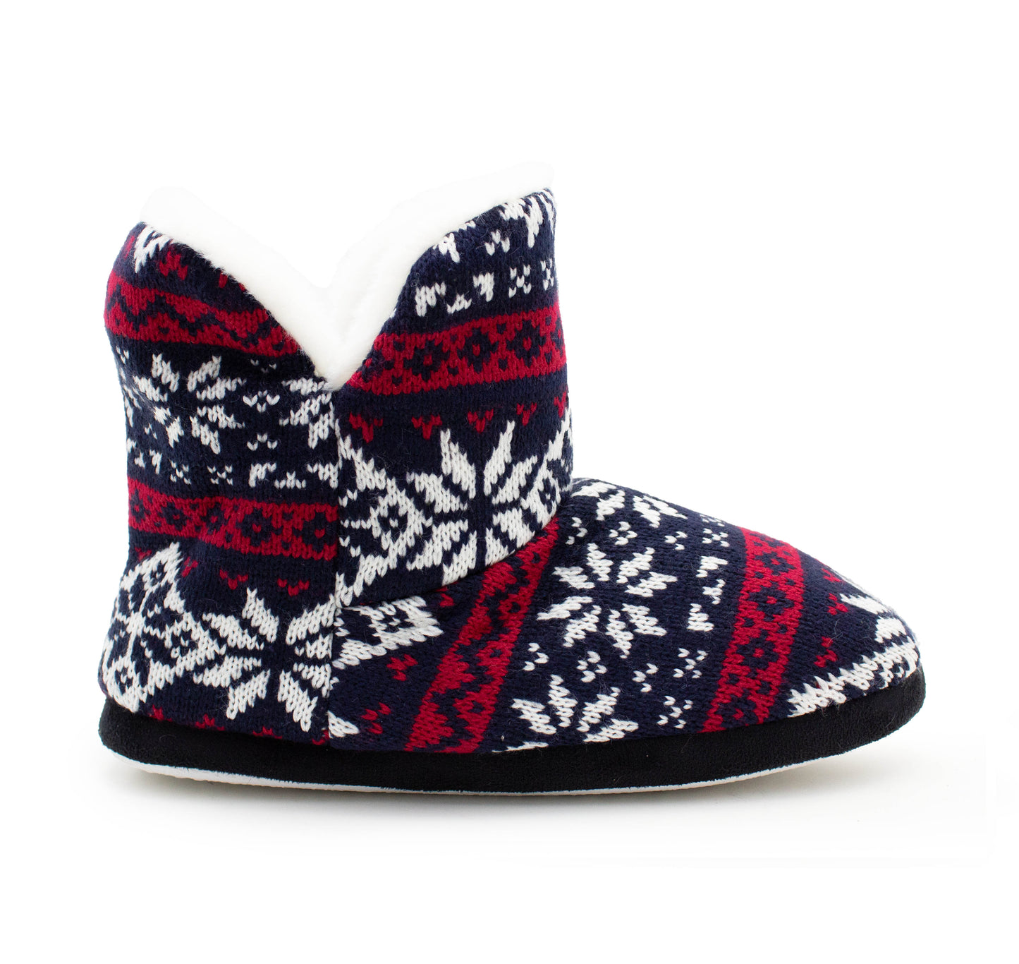 Womens Ankle Boot Slippers Knitted Fair Isle Warm Faux Fur Lined Slip On Cosy Lightweight Snuggle Booties