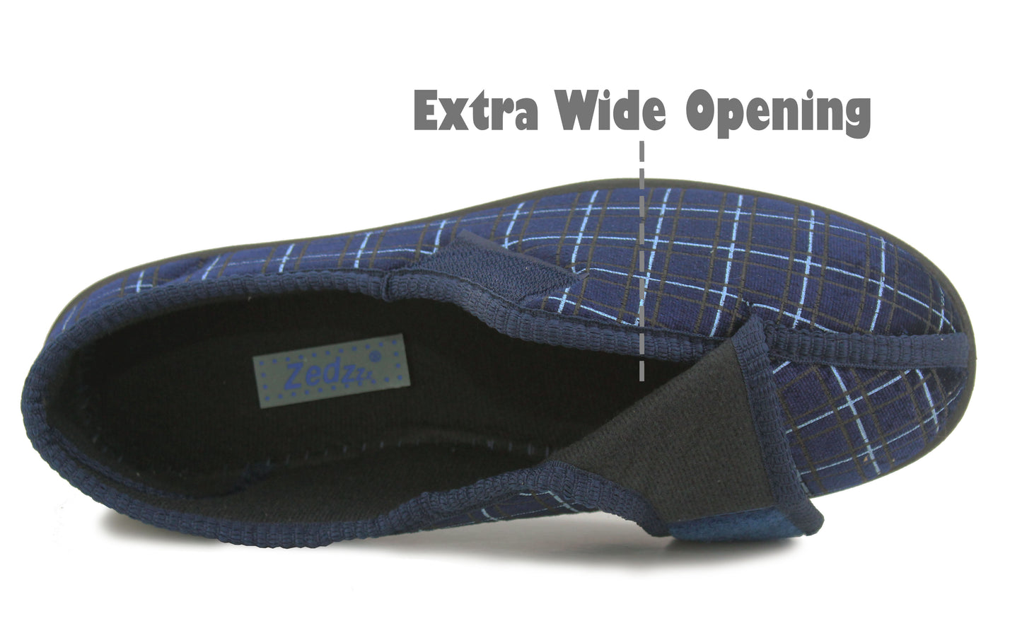 Mens Wide Opening Diabetic Orthopaedic Machine Washable Check Velour Touch Fasten Slippers SIZE UK 12