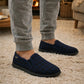 Mens Slippers Check Faux Fur Lined Thermal Slip On Elastic Stretch Gusset House Shoes Navy