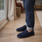 Mens Slippers Check Faux Fur Lined Thermal Slip On Elastic Stretch Gusset House Shoes Navy