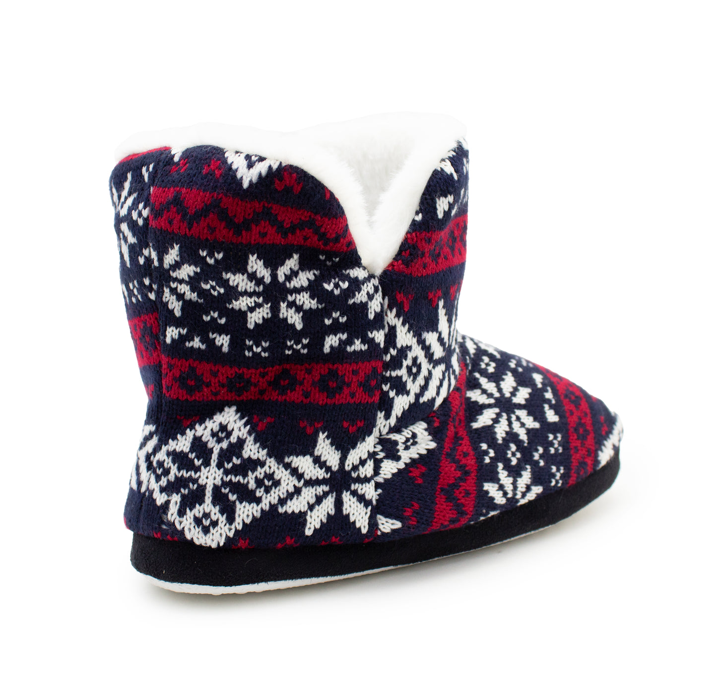 Womens Ankle Boot Slippers Knitted Fair Isle Warm Faux Fur Lined Slip On Cosy Lightweight Snuggle Booties