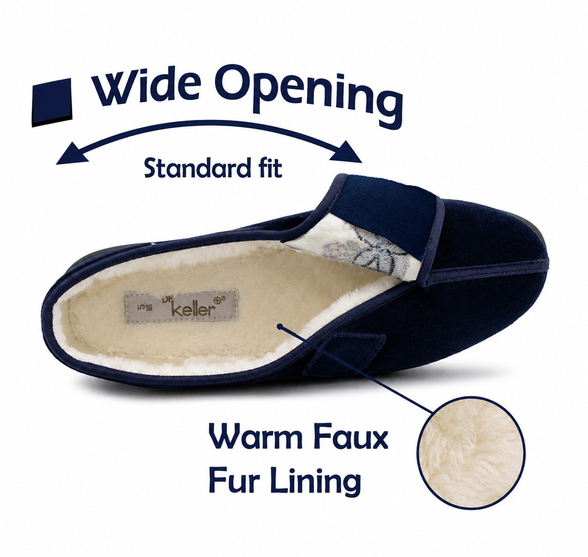 Womens Velour Slippers Faux Fur Lined Ladies Winter Wide Opening Diabetic Orthopaedic House Shoes
