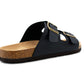 Mens Sandals Cork Footbed Navy Faux Leather 2 Adjustable Straps Beach Fashion Slides Summer Slip On Backless Smart Casual Fashion Sandal