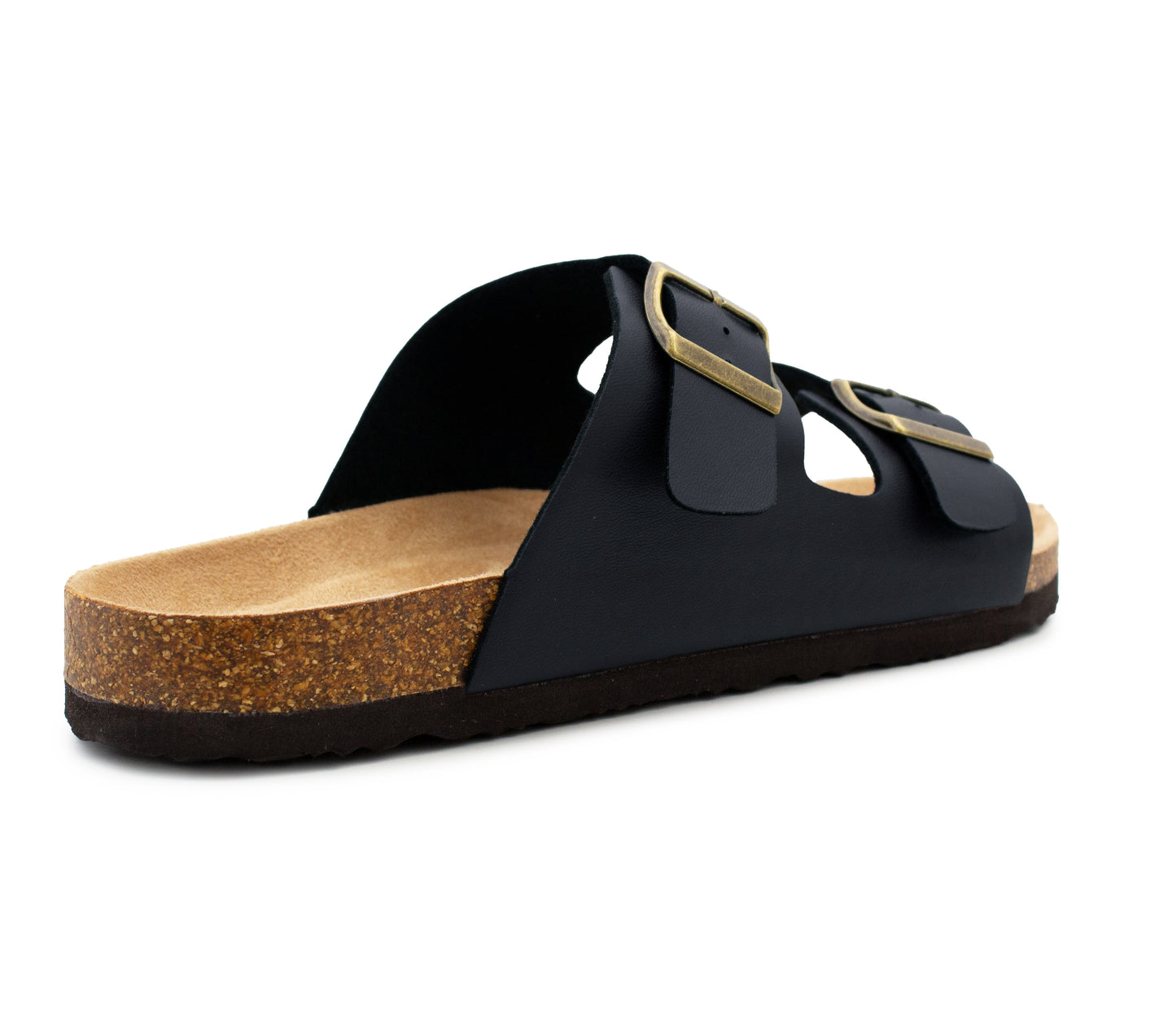 Mens Sandals Cork Footbed Navy Faux Leather 2 Adjustable Straps Beach Fashion Slides Summer Slip On Backless Smart Casual Fashion Sandal