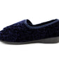 Womens Wide Opening Slippers Navy Velour Touch Fasten Diabetic Orthopaedic Slip On House Shoes Flat Comfort Bedroom Shoes