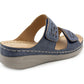 Womens Backless Sandals Touch Fasten Low Wedge Heel Open Toe Metallic Summer Ladies Fashion Sandal Beach Slides Shoes Navy