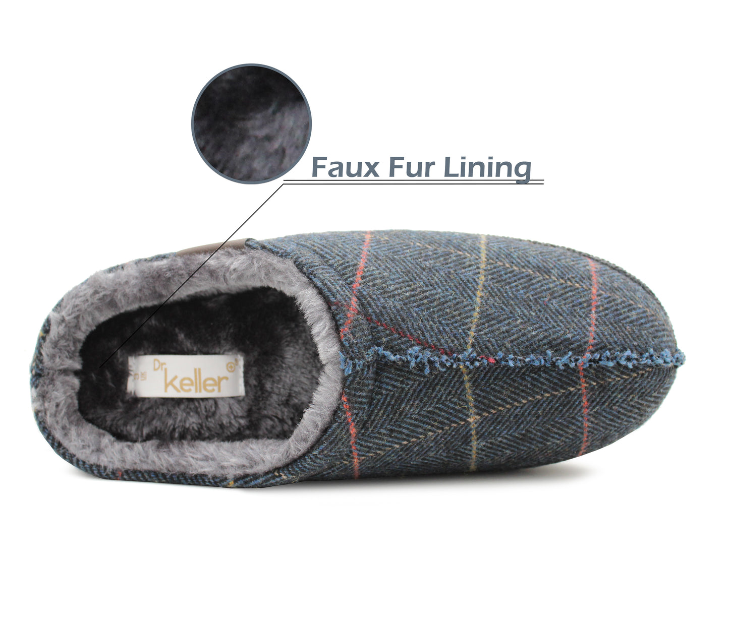 Mens Slip On Faux Fur Lined Mules Backless Lightweight Indoor House Navy Slippers