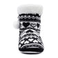 Womens Ankle Boot Slippers Knitted Pom Pom Navy Fair Isle Warm Faux Fur Lined Slip On Cosy Lightweight Snuggle Booties