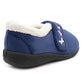 Womens Fleece Lined Navy Slippers Warm Wide Opening Touch Fasten Strap Winter Indoor Cosy Ladies Casual Flat House Shoes
