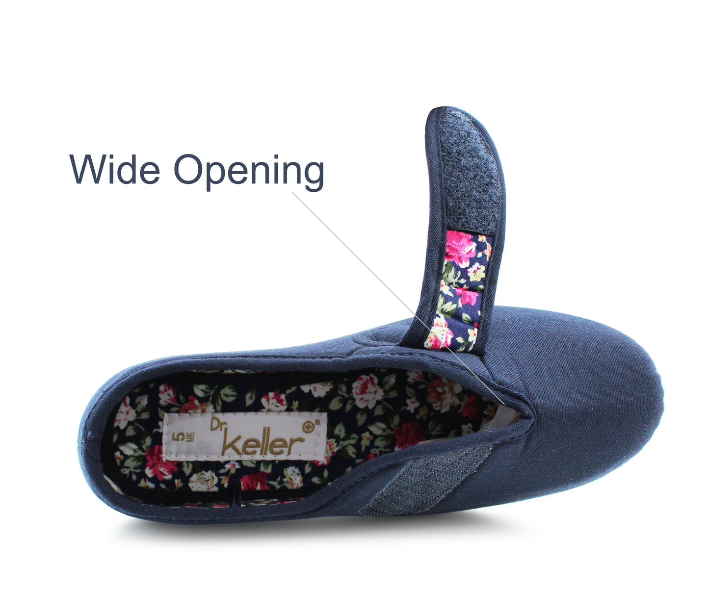 FLORA Womens Ladies Canvas Wide Opening Touch Fasten in Navy