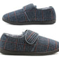 Mens Navy Check Felt Faux Fur Lined Thermal Wide Opening Touch Fasten Slippers