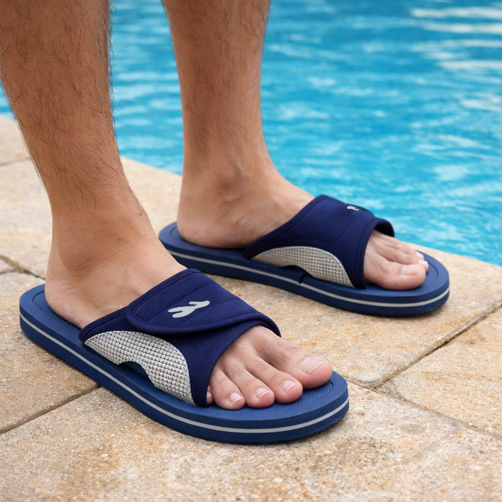 Unisex Lightweight Navy Slides Touch Fasten Casual Beach Summer Pool Flip Flop Sandals