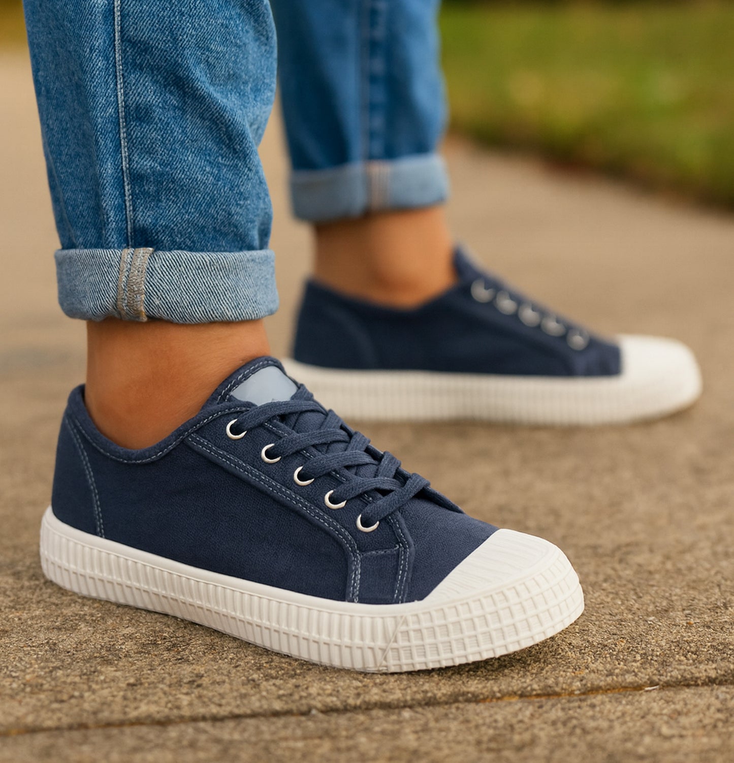 Womens Canvas Navy Lace Up Trainers Flat Sole Baseball Sneakers Ladies Flat Low Top Fashion Trainer Pumps