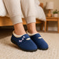 Womens Fleece Lined Navy Slippers Warm Wide Opening Touch Fasten Strap Winter Indoor Cosy Ladies Casual Flat House Shoes