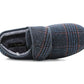 Mens Navy Check Felt Faux Fur Lined Thermal Wide Opening Touch Fasten Slippers