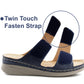Womens Backless Sandals Touch Fasten Low Wedge Heel Open Toe Metallic Summer Ladies Fashion Sandal Beach Slides Shoes Navy