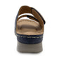 Womens Backless Sandals Touch Fasten Low Wedge Heel Open Toe Metallic Summer Ladies Fashion Sandal Beach Slides Shoes Navy
