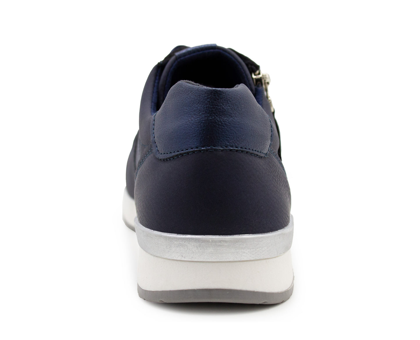 Womens Lace Up Trainers with Side Zip Fastening Ladies Fashion Sneaker Navy Metallic Casual Sports Shoes