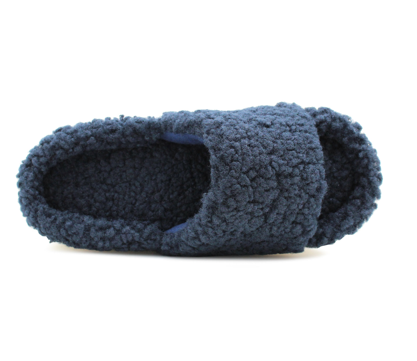 Womens Slip On Navy Fleece Sliders Warm Cosy Indoor House Shoes Backless Mule Slippers