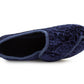 Womens Wide Opening Slippers Navy Velour Touch Fasten Diabetic Orthopaedic Slip On House Shoes Flat Comfort Bedroom Shoes