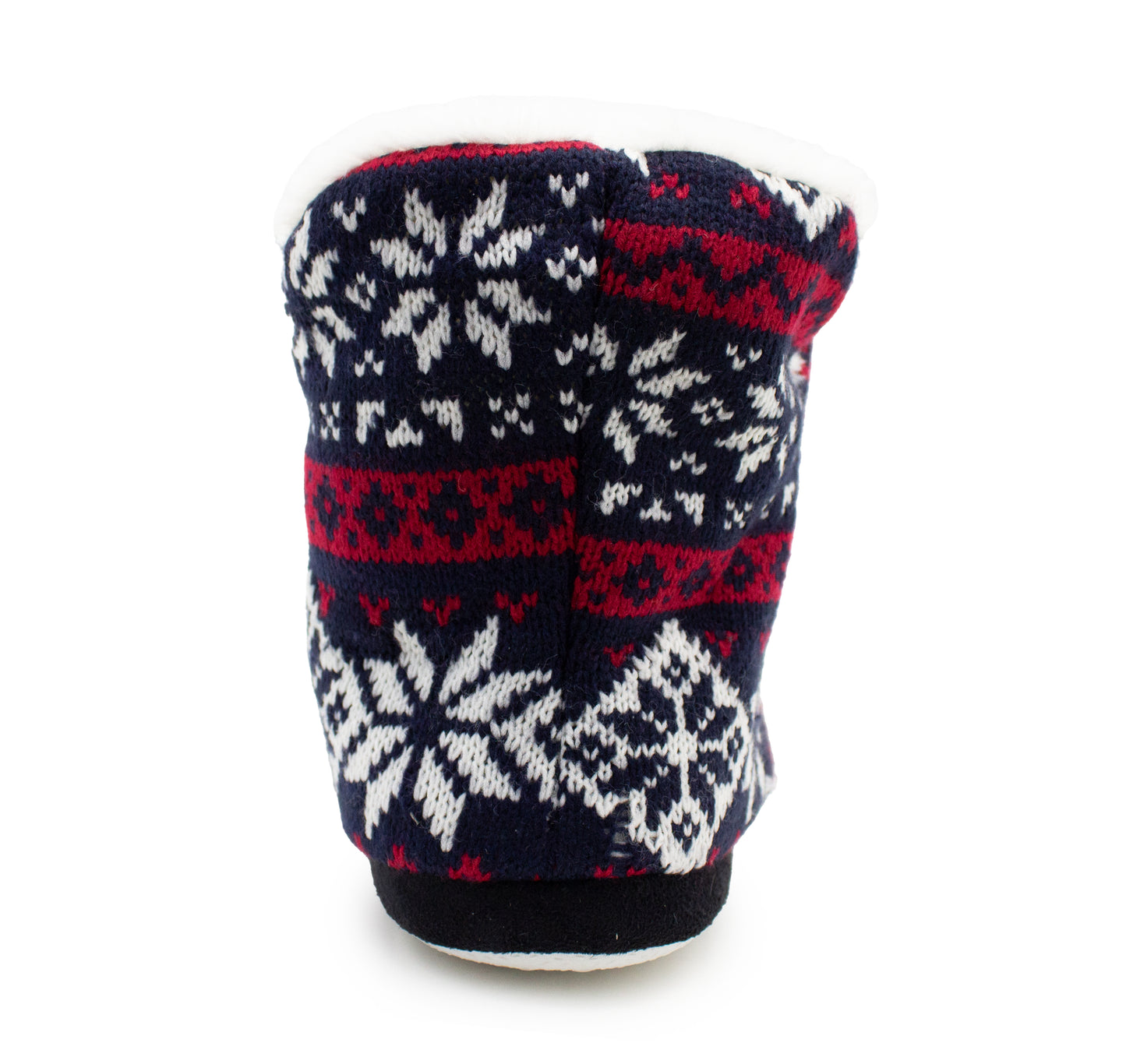 Womens Ankle Boot Slippers Knitted Fair Isle Warm Faux Fur Lined Slip On Cosy Lightweight Snuggle Booties