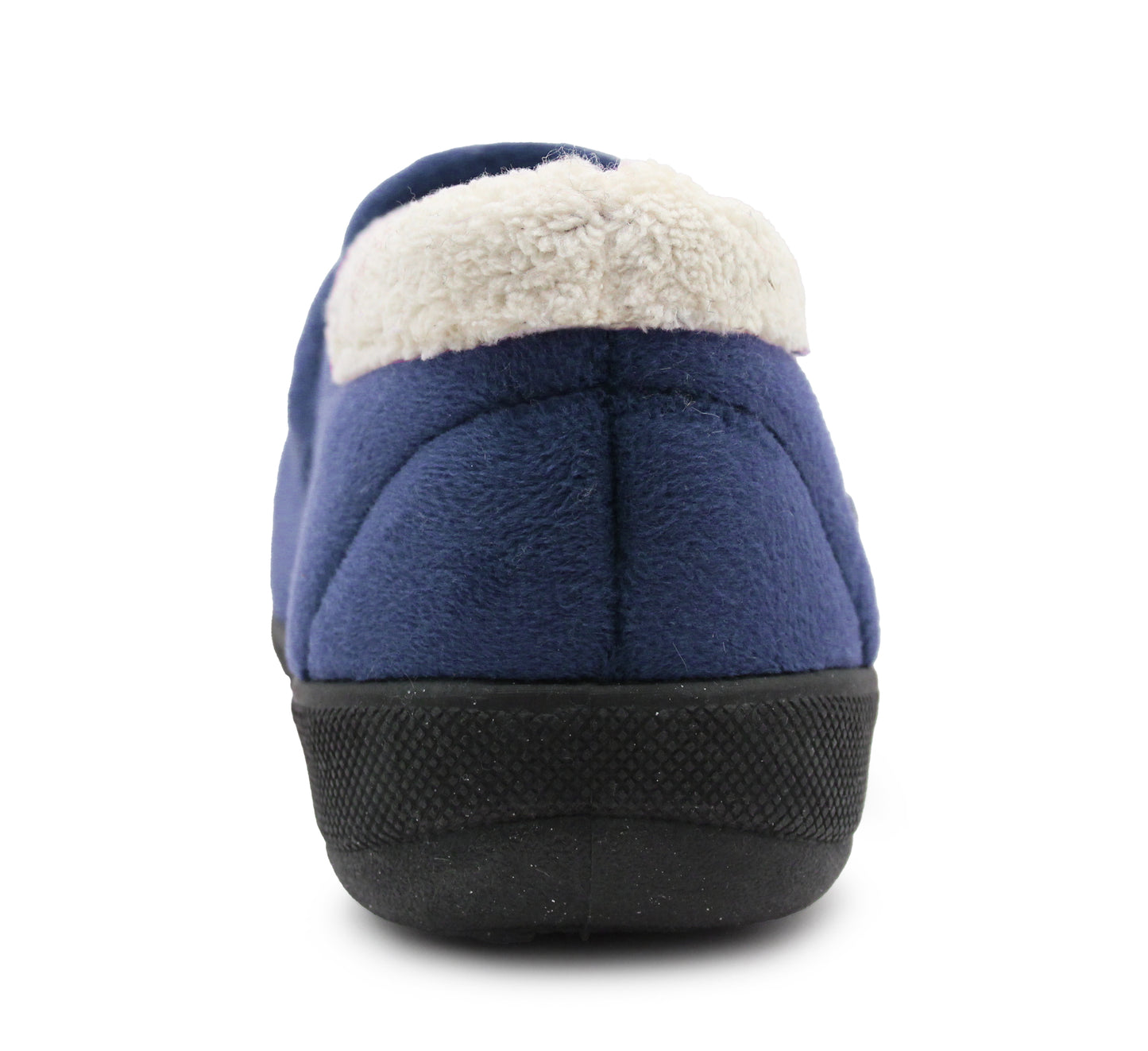 Womens Fleece Lined Navy Slippers Warm Wide Opening Touch Fasten Strap Winter Indoor Cosy Ladies Casual Flat House Shoes