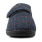 Mens Navy Check Felt Faux Fur Lined Thermal Wide Opening Touch Fasten Slippers