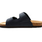 Mens Sandals Cork Footbed Navy Faux Leather 2 Adjustable Straps Beach Fashion Slides Summer Slip On Backless Smart Casual Fashion Sandal