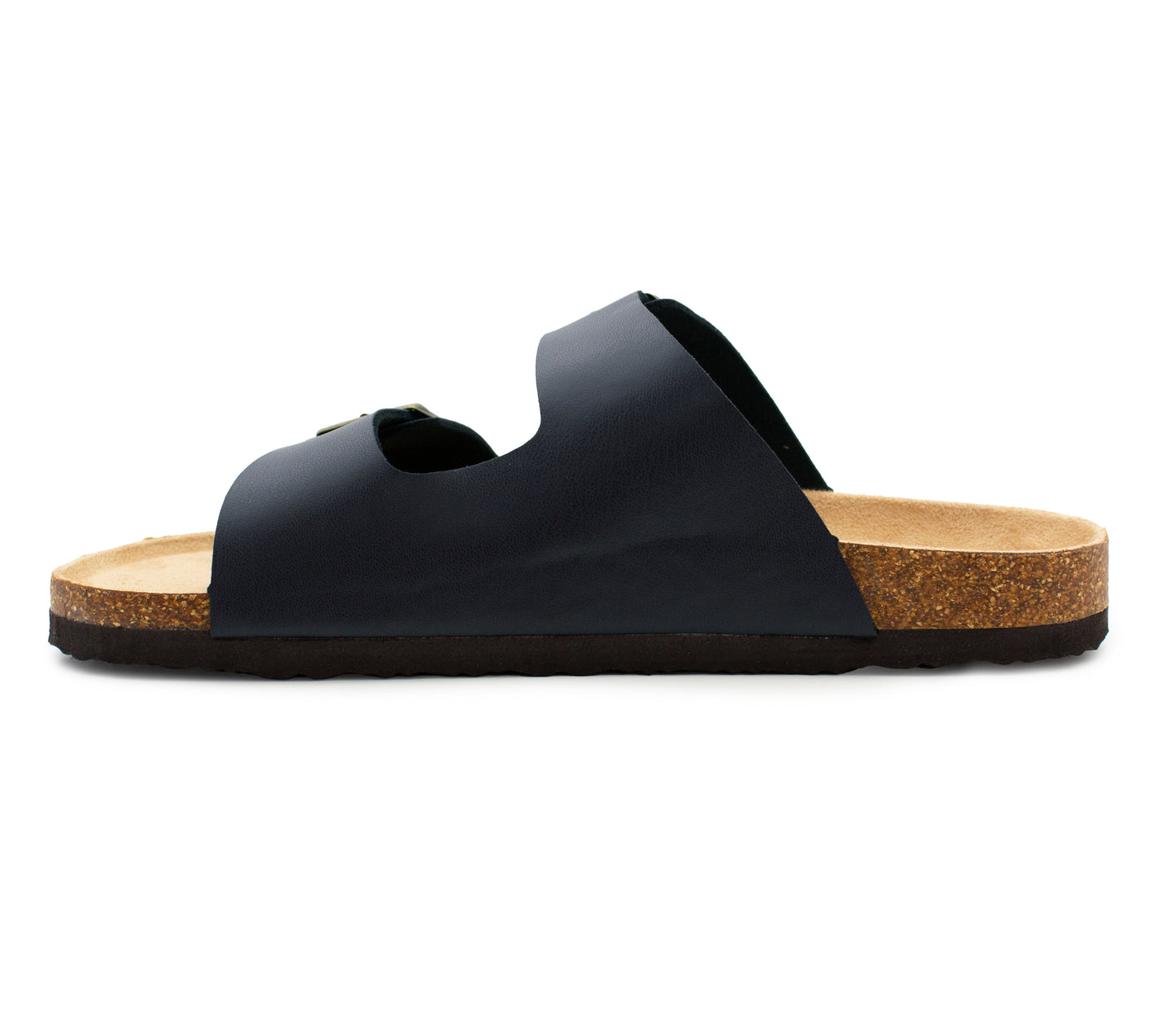 Mens Sandals Cork Footbed Navy Faux Leather 2 Adjustable Straps Beach Fashion Slides Summer Slip On Backless Smart Casual Fashion Sandal