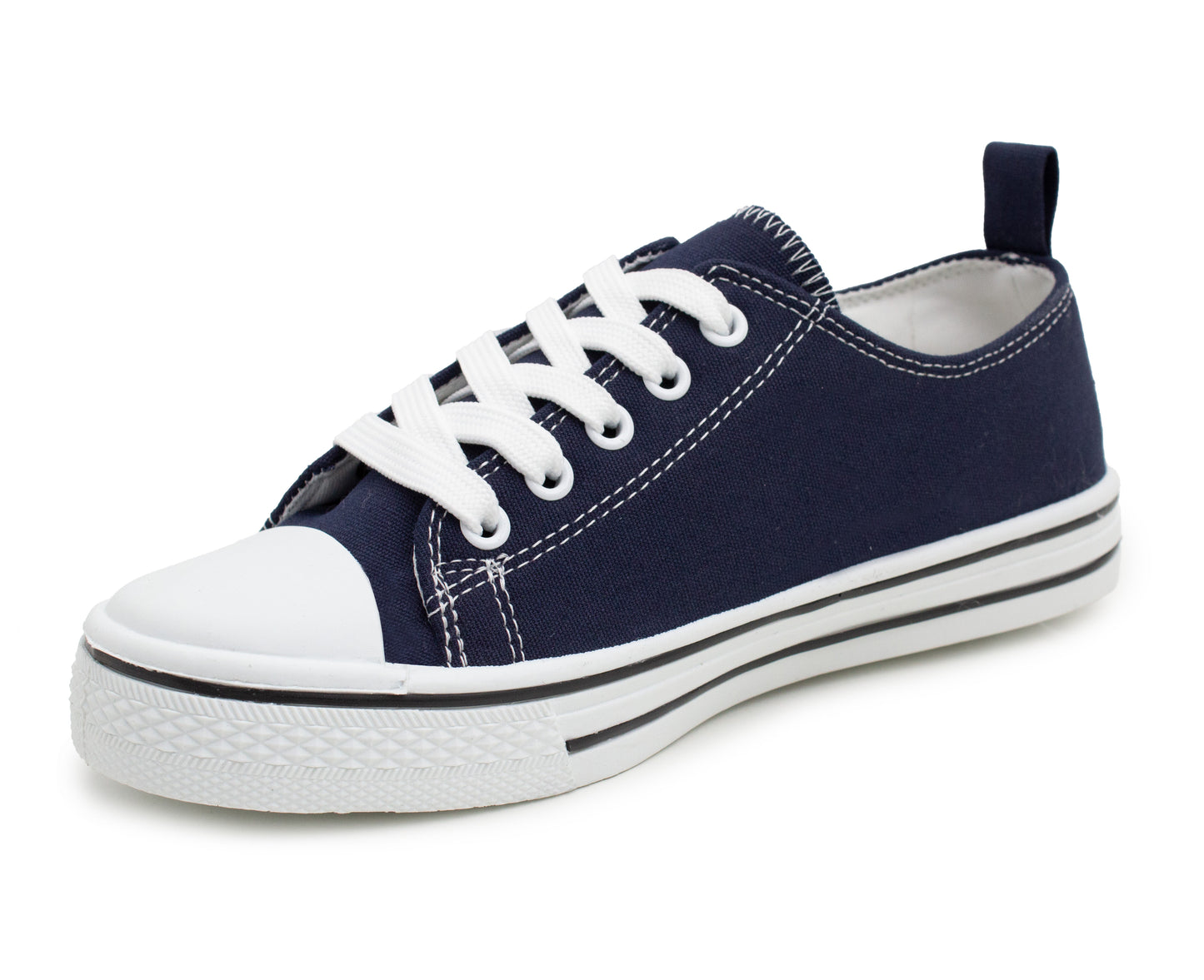 Womens Canvas Trainers Navy Lace Up Baseball Sneakers Ladies Flat Low Top Fashion Trainer Pumps