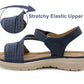 Womens Touch Fasten Sandals Lightweight Low Wedge Flat Slip On Open Toe Elastic Slingbacks Ladies Summer Casual Fashion Sandals Navy Blue
