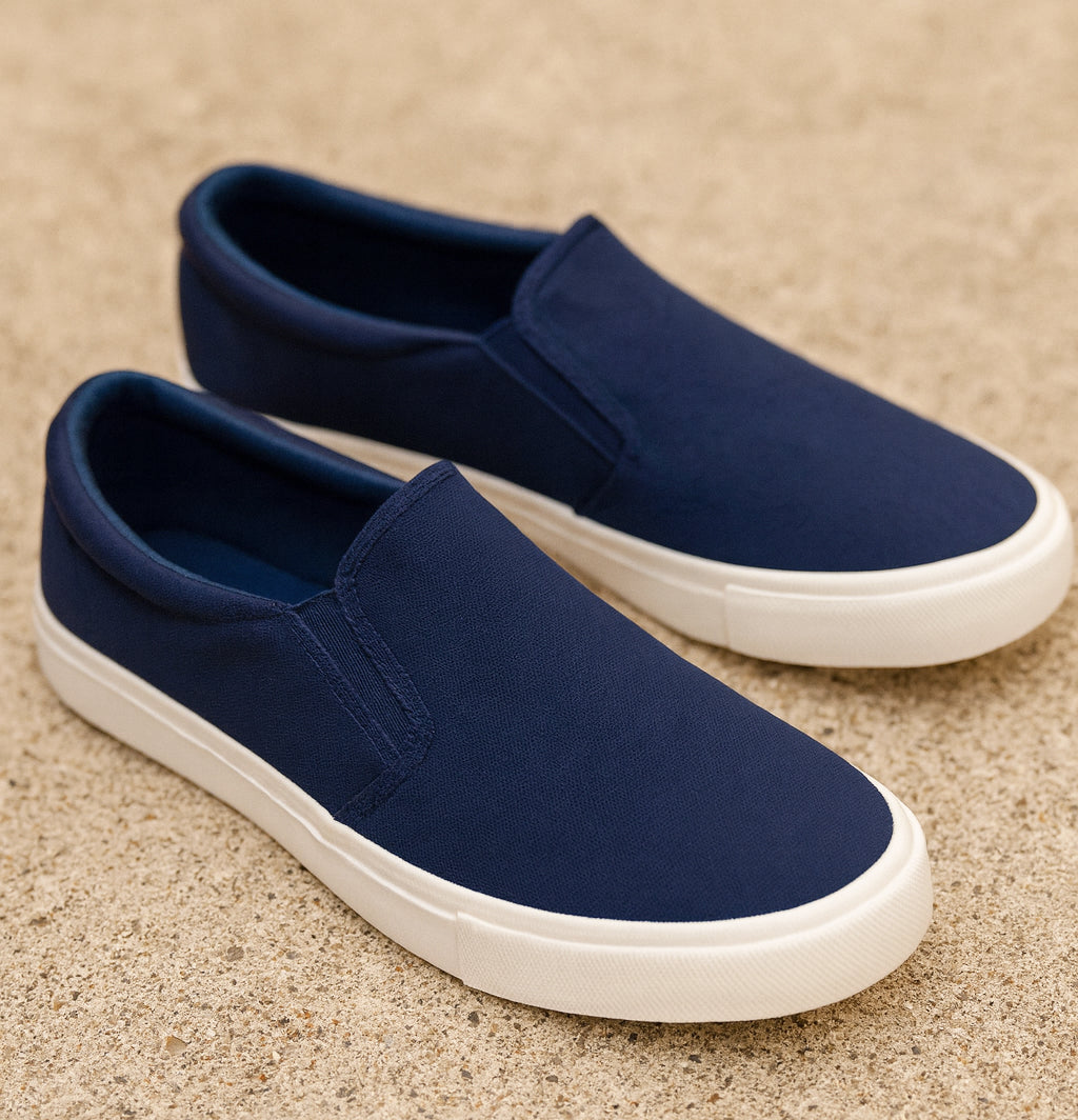 Mens Canvas Slip On Trainers Casual Flat Boat Deck Shoe Skate Sneaker Pumps