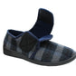 Mens Touch Fasten Slippers Navy Blue Check Felt Wide Opening House Shoes Casual Comfort Indoor Slipper