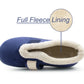 Womens Fleece Lined Navy Slippers Warm Wide Opening Touch Fasten Strap Winter Indoor Cosy Ladies Casual Flat House Shoes
