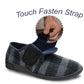 Mens Touch Fasten Slippers Navy Blue Check Felt Wide Opening House Shoes Casual Comfort Indoor Slipper